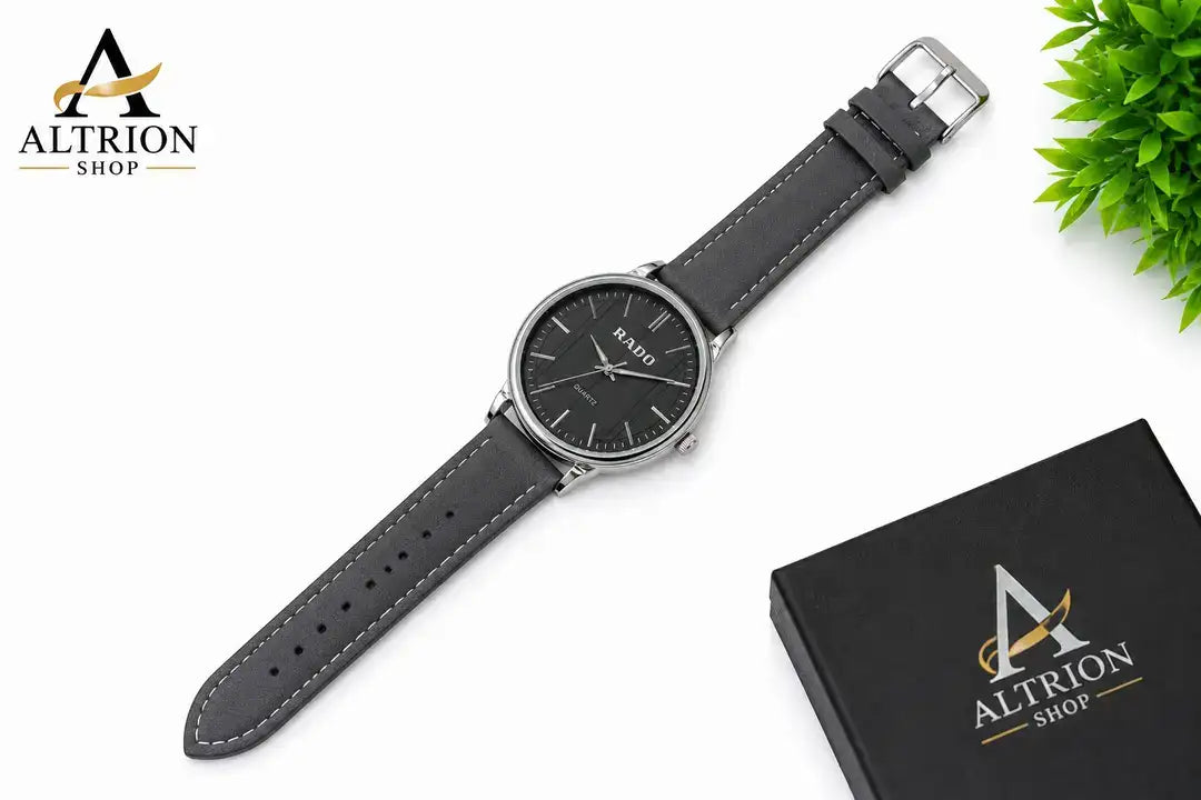 Men's Casual Grey Leather Analogue Watch - Lightweight Comfortable Daily Wear (44mm Dial) - Nexamart Pakistan (image 3)