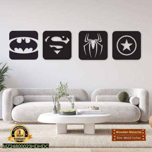 Superhero Wooden Wall Art Set (48x10 Inch) - 3mm Matte Black Laser-Cut MDF Cutouts for Bedroom & Gaming Room - Nexamart Pakistan