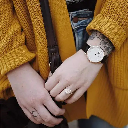 DW Style Men's Analogue Watch - Minimalist Brown Leather Strap Quartz Watch (White Dial) - Nexamart Pakistan