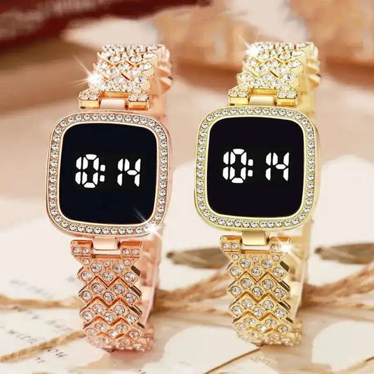 Digital Display Women's Bracelet Square Touch Watch - Elegant LED Touch Screen Wristwatch & Jewelry Set - Nexamart Pakistan