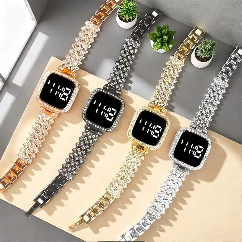 Digital Display Women's Bracelet Square Touch Watch - Elegant LED Touch Screen Wristwatch & Jewelry Set - Nexamart Pakistan (image 2)