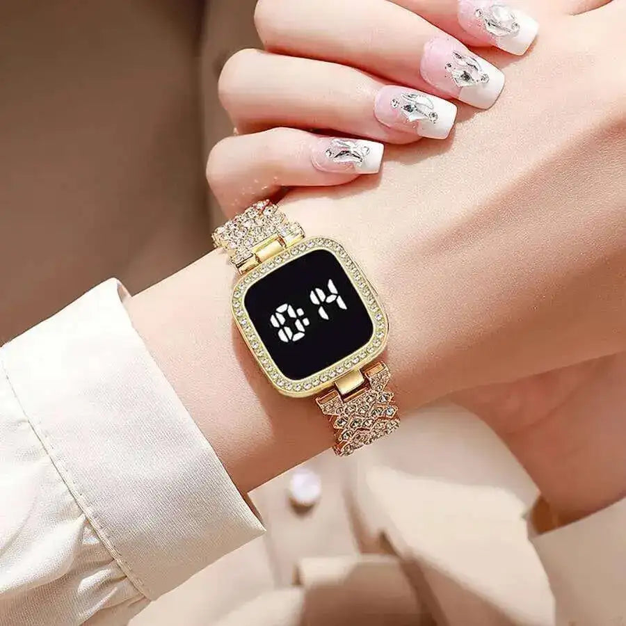 Digital Display Women's Bracelet Square Touch Watch – Elegant LED Touch Screen Wristwatch & Jewelry Set
