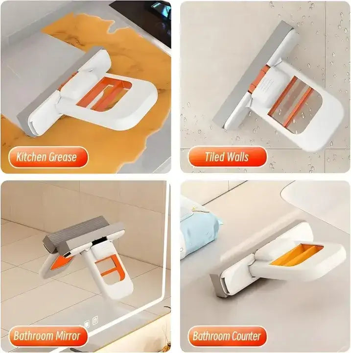 Mini Mop with Water Absorbent Sponge (White, 24.8x15cm) – Portable Handheld Squeeze Mop for Kitchen, Glass & Desk