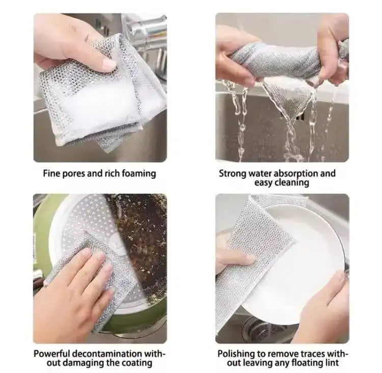Stainless Steel Dishwashing Cloths Silver - Set of 3 | Magic Wire Cleaning Cloth for Kitchen Non-Scratch Grease Remover - Nexamart Pakistan (image 3)