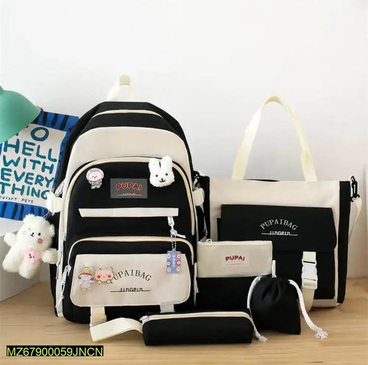 5 in 1 -Piece Canvas Backpack Combo Set for School, College, & Travel – Multi-Pocket Aesthetic Bag Bundle