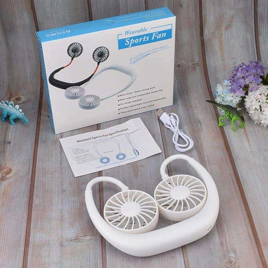 Portable USB Hands-Free Neck Fan – Rechargeable Wearable Bladeless Cooling Fan (White ABS)