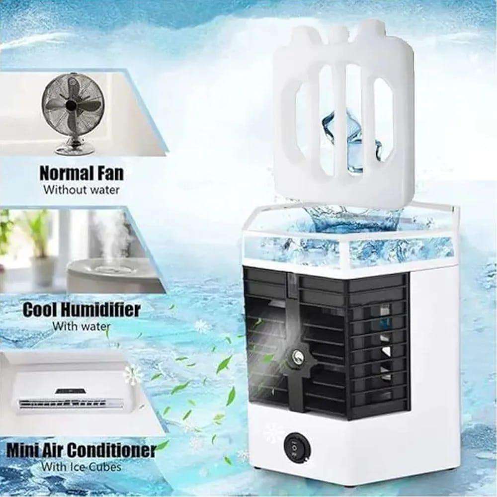 Mini Portable Air Cooler (White ABS) – Personal Desktop Cooling Fan & Mist Humidifier