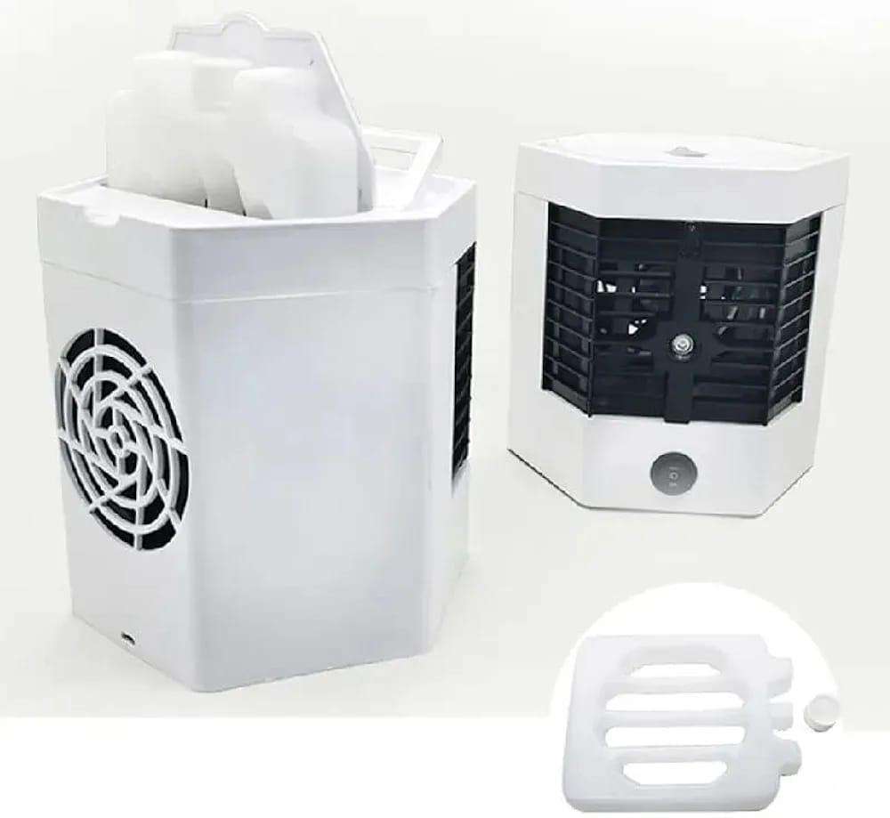 Mini Portable Air Cooler (White ABS) – Personal Desktop Cooling Fan & Mist Humidifier