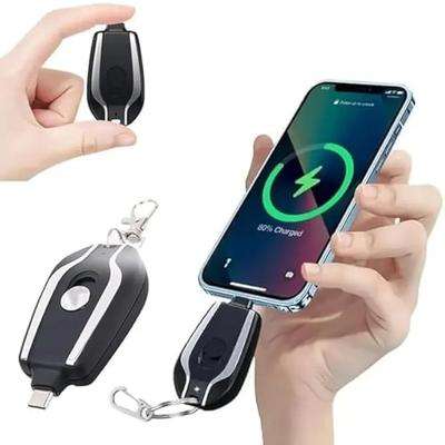 Mini Keychain Power Bank 1500mAh - Portable Emergency Charger for iPhone & Type-C (Black) - Nexamart Pakistan