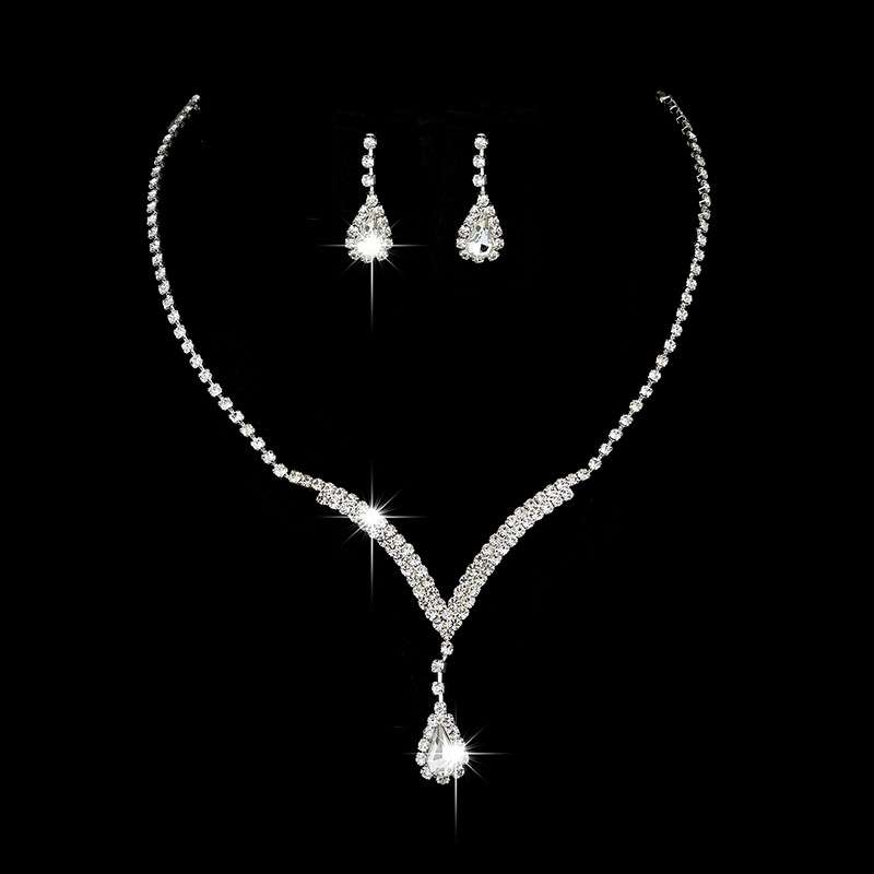 Diamond Water Drop Necklace & Earrings Set for Pakistani Women – Elegant Teardrop Zircon Jewelry Set
