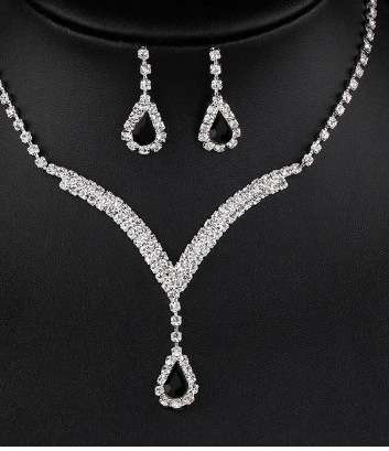 Diamond Water Drop Necklace & Earrings Set for Pakistani Women - Elegant Teardrop Zircon Jewelry Set - Nexamart Pakistan